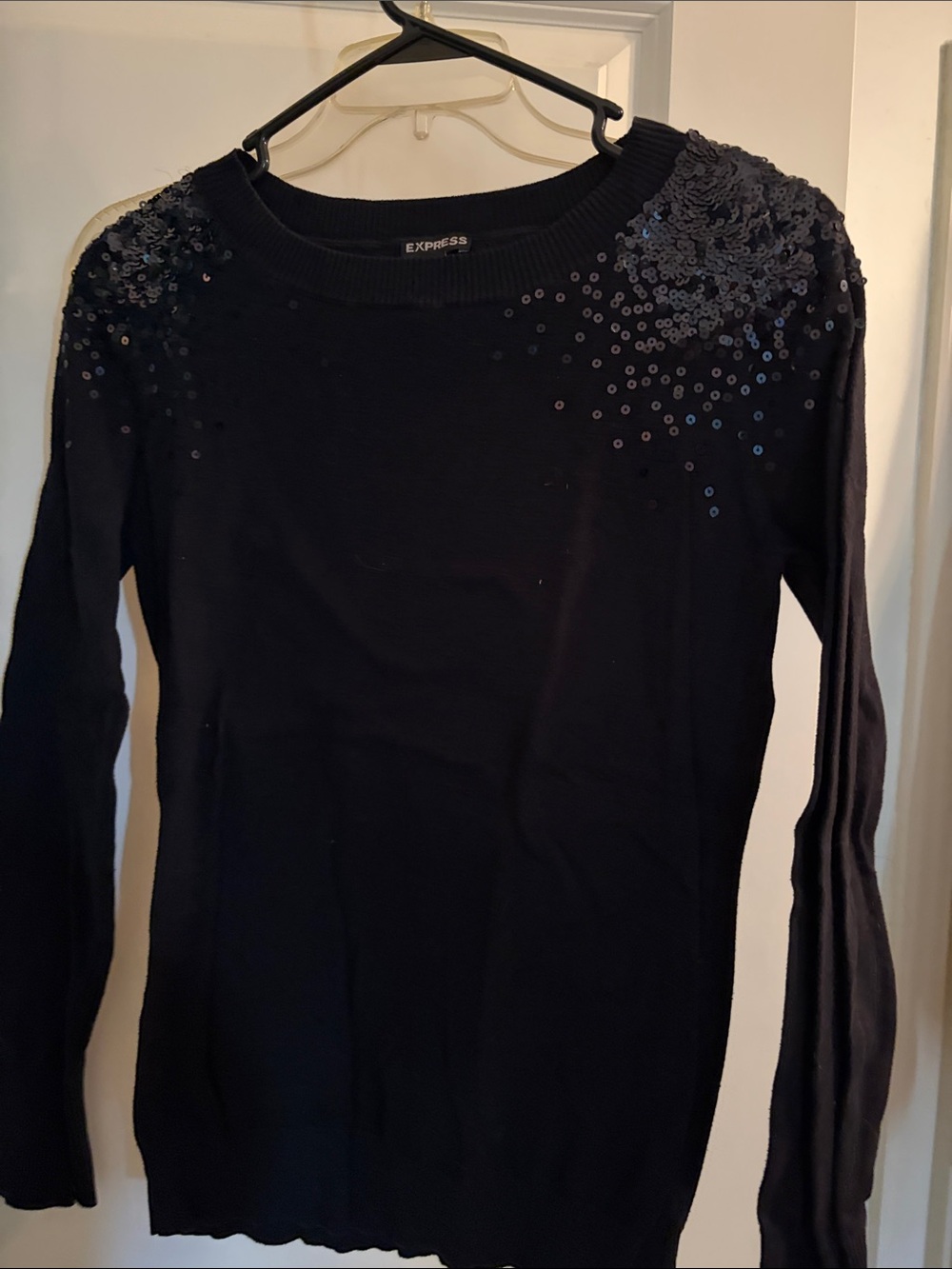 Express Black Sequin Shoulder Sweater